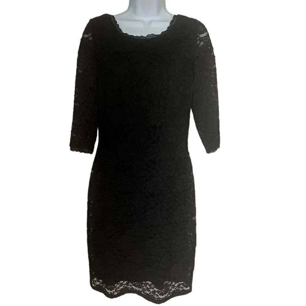 Eliza J Black Lace Overlay Sheath Evening Cocktail  Dress Size 8